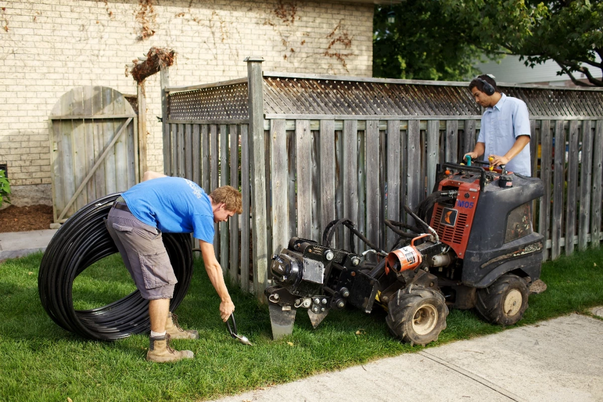 Workers doing lawn care